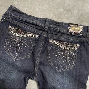 Grace in LA Dark Blue Embellished Jeans Size 9/28 Rhinestone Pocket Denim